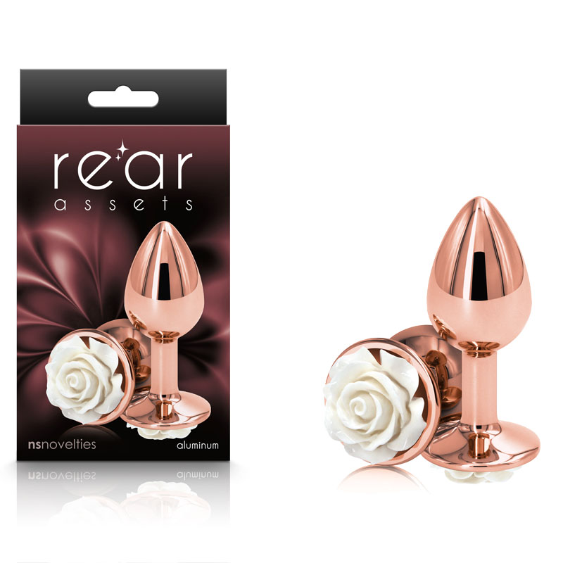 Rear Assets Rose Gold Butt Plug - Small (White Rose)